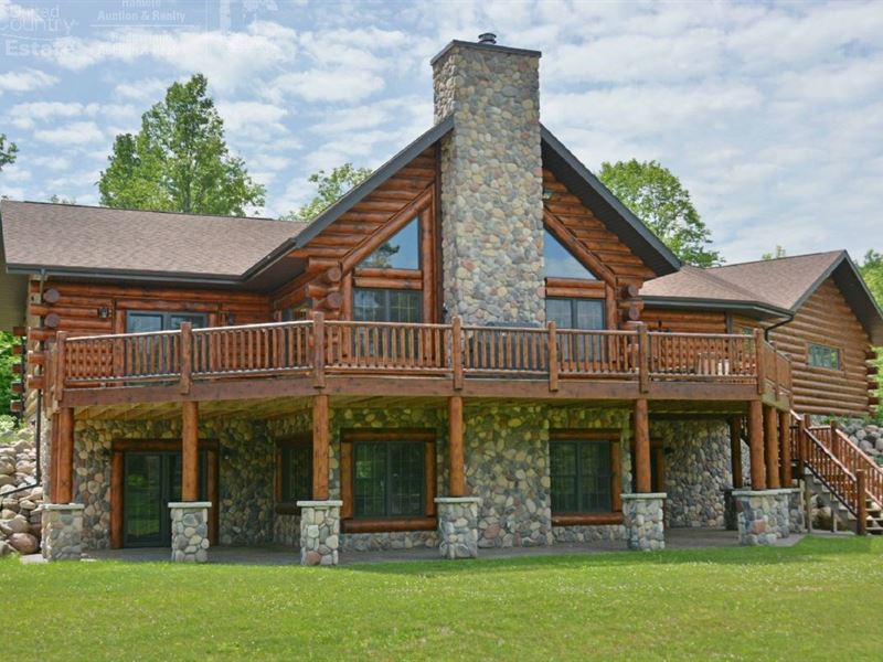 Extravagant Log Home River Frontage, Farm for Sale in Wisconsin ...